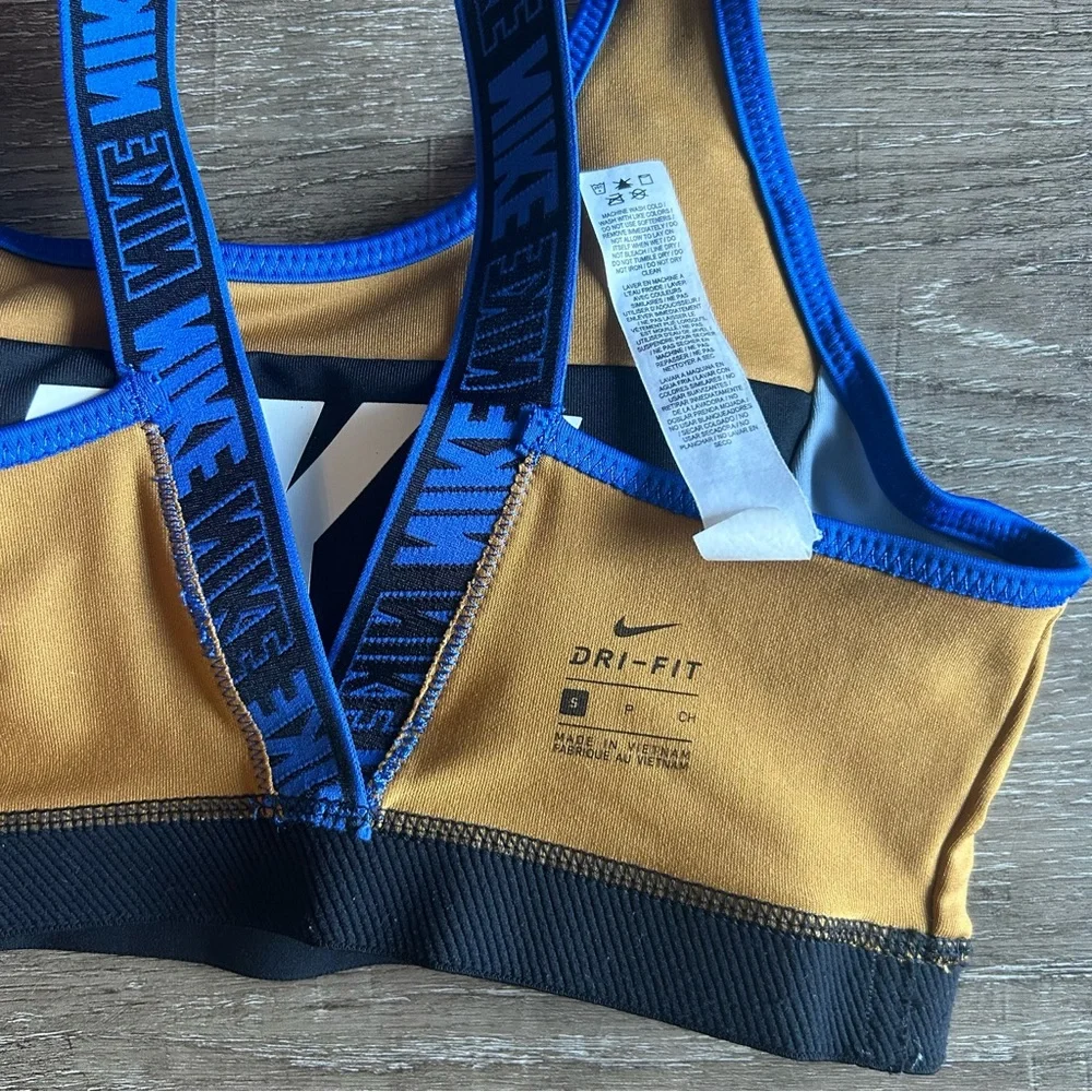 Nike Colorblock Sports Bra Cobalt Blue Brown and Black